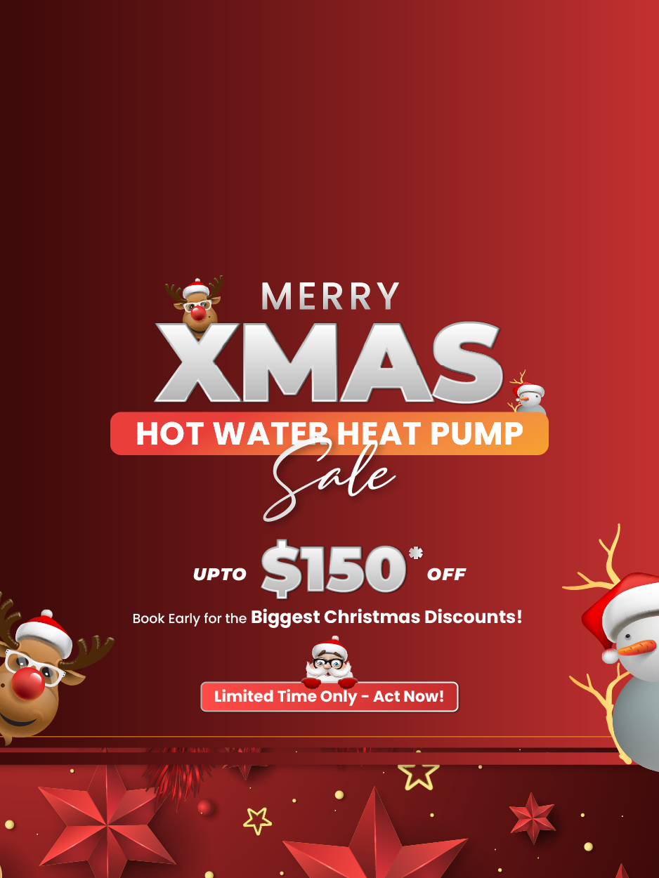 mobile banner showcasing hot water heat pump christmas sale with limited time cta