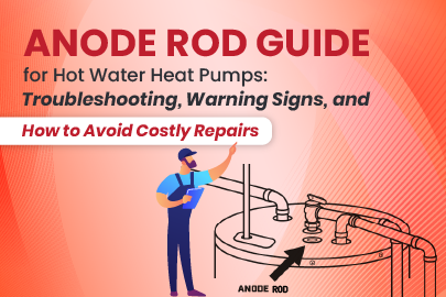 Visual representation of a hot water heat pump with a highlighted anode rod and a technician pointing to it thumbnail