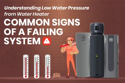 A plumber stands next to different types of heat pump water heaters, pointing out common signs of a failing water heater system thumbnail