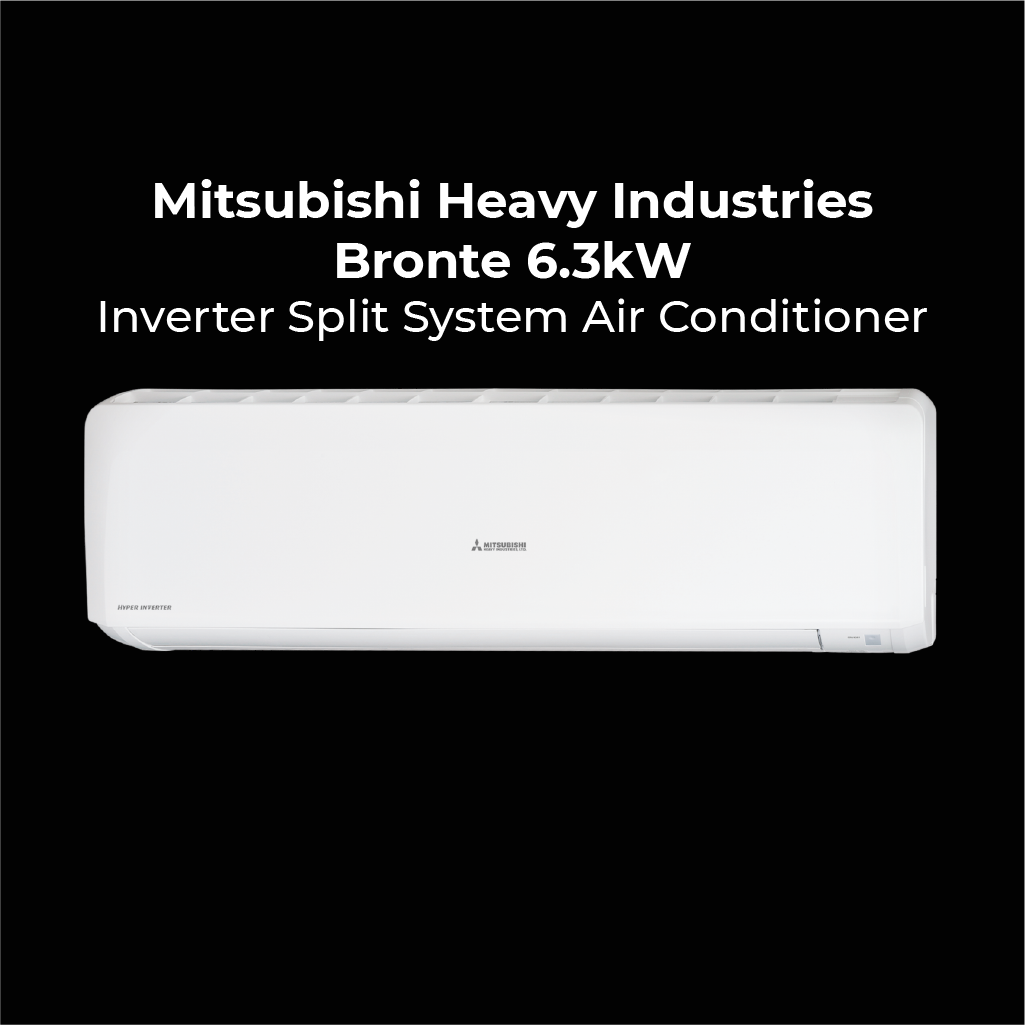 Mitsubishi Heavy Industries Bronte 6.3kW Inverter Split System Air Conditioner. Sleek white indoor wall-mounted unit featuring Hyper Inverter technology.